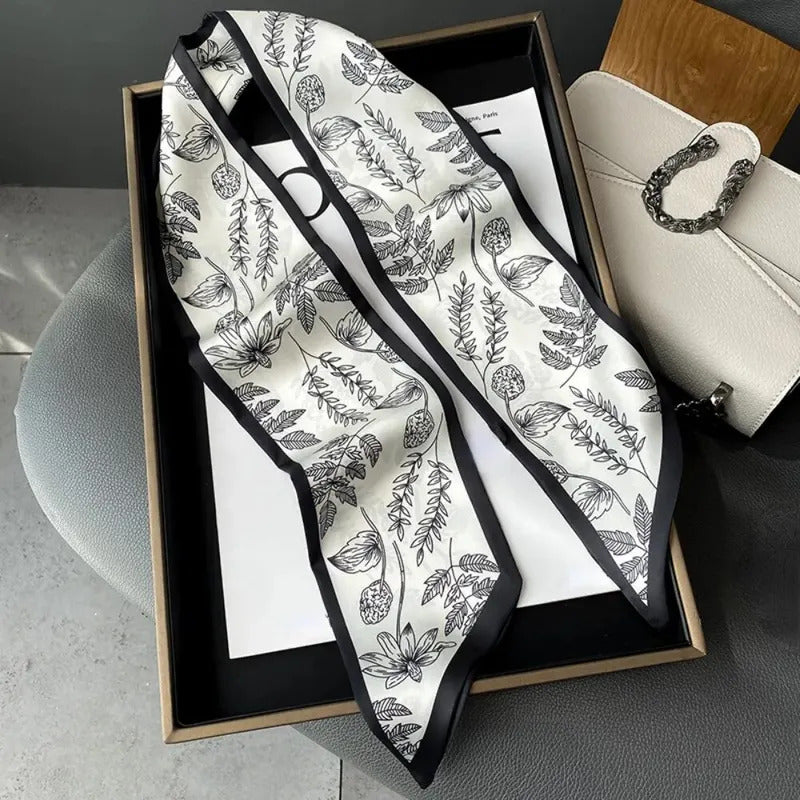 Fashion Print Hair Ribbon Scarf Women Neck Tie Bag Silk Skinny Headscarves Ladies Foulard Floral Bands 2024 New