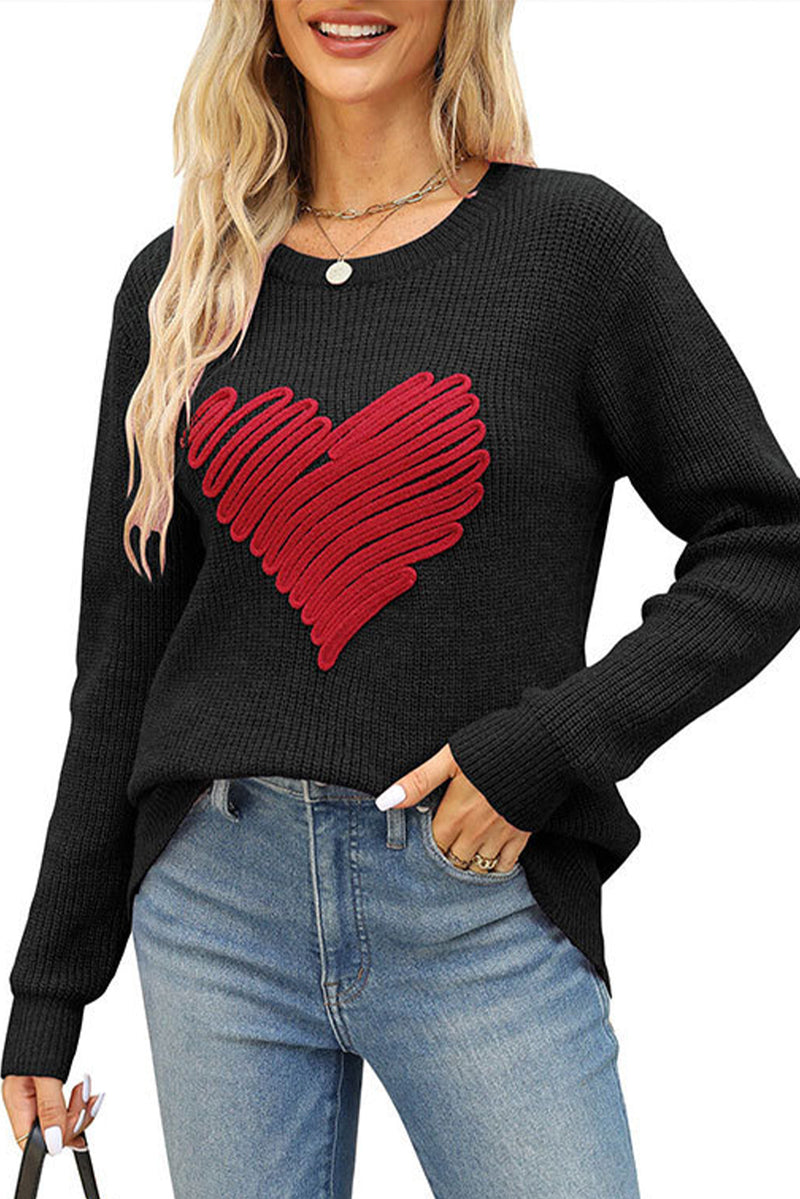 Black Valentines Heart Sketch Round Neck Sweater