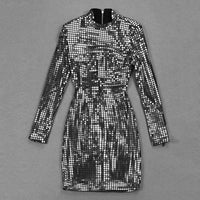 GACVGA Shiny Plaid Sequins 2024 Autumn Winter Women Dress O-Neck Long Sleeve Sexy Bodycon Mini Club Party Dresses Vestidos