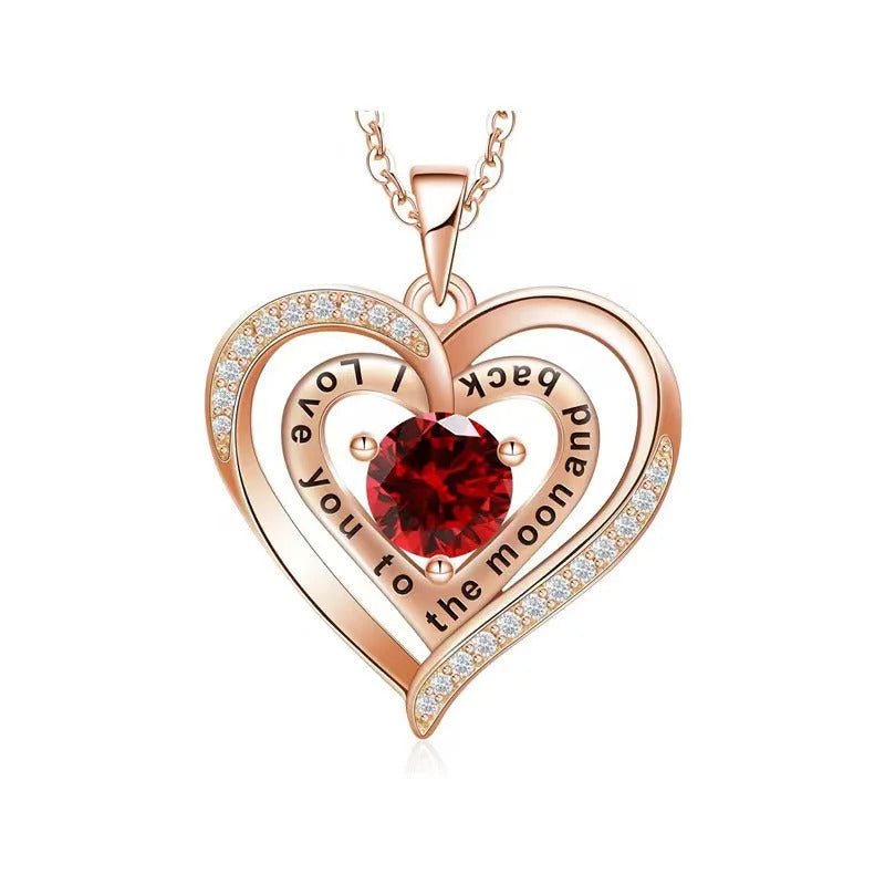 Luxury Red Zircon Pendant Necklaces With Rose Flower Gift Box For Girlfriend Women I Love You Gifts 2024 Trendy Wedding Jewelry