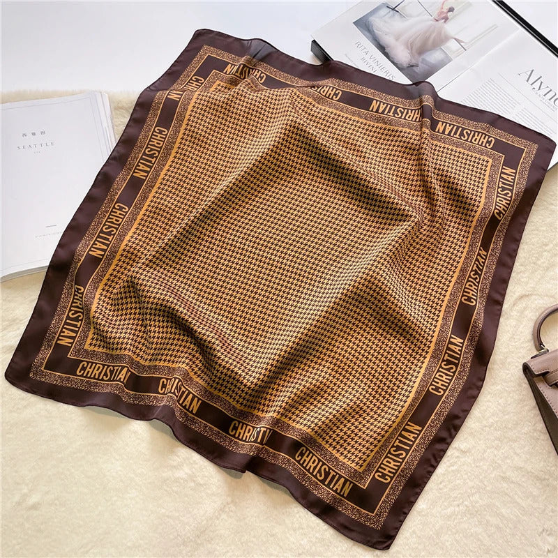 Print 70cm Silk Satin Headkerchief Women Luxury Design Neck Tie Scarf Female Hair Hand Wrist Foulard Shawl Hijab Bandana