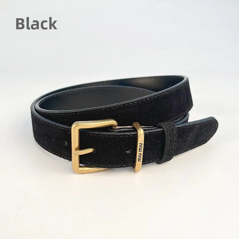 Luxury New Double Genuine Leather Belt for Women Cowhide Suede Belts with Trendy Square Alloy Buckle Ideal for Dresses and Jeans