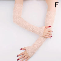 1 Pair Summer Women Sexy Lace Gloves Long Fingerless Mittens Ice Silk Sunscreen Arm Cover Elastic Sleeve Ladies Driving Gloves