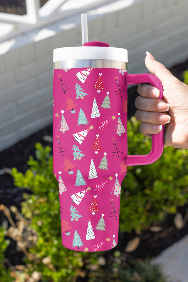 Rose Red Cartoon Christmas Tree Printed Thermos Cup