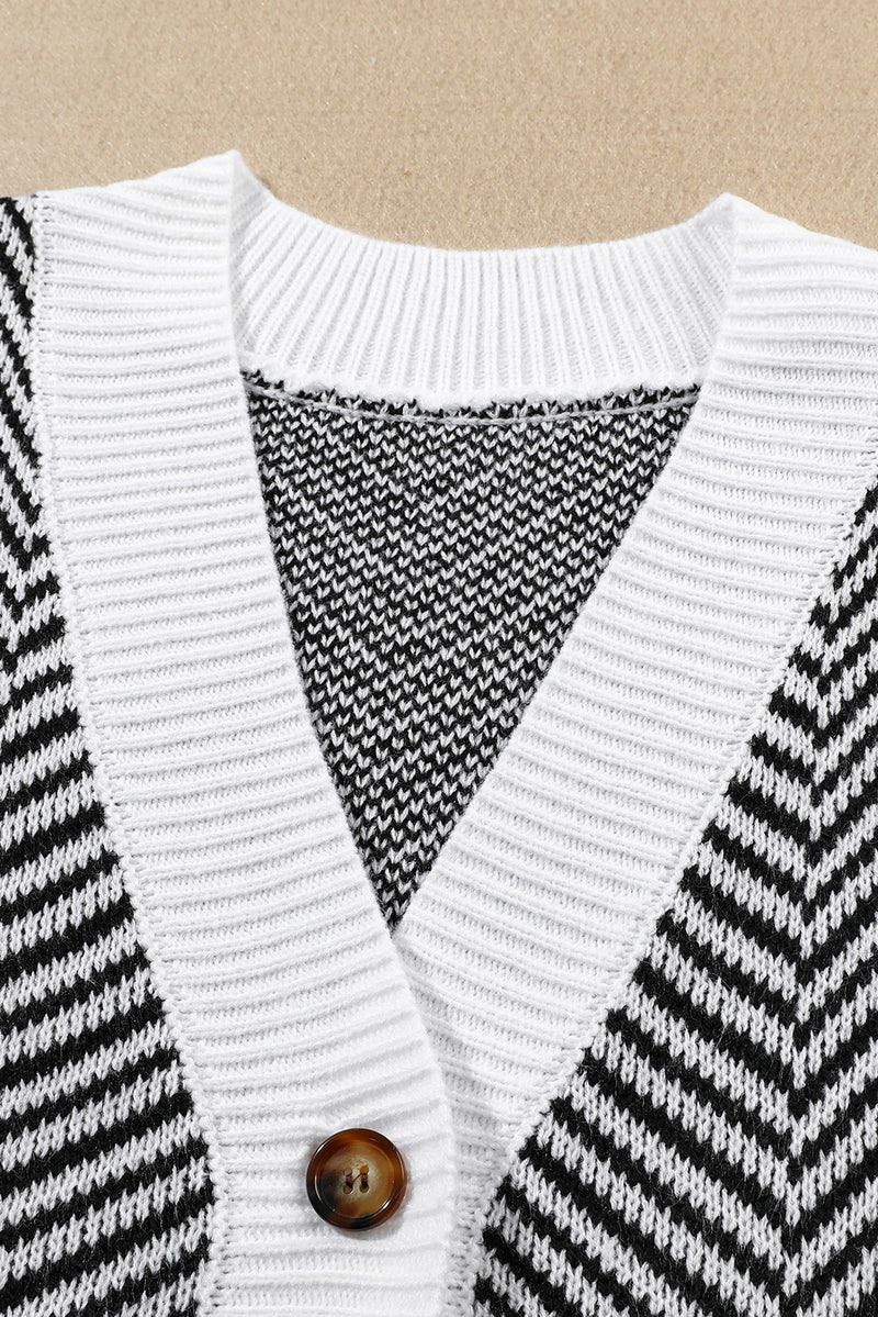 Black Zig Zag Stripe Buttoned Sweater Cardigan