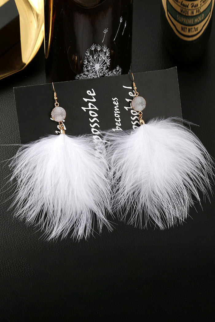 Bright White Elegant Feather Earrings