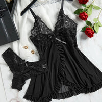 Women Nightdress Sexy Lace Chemise Bow Nightgown Sleepwear Mini Dress Plus Size Deep V Babydoll Lingerie Sexi Sleepdress Nighty