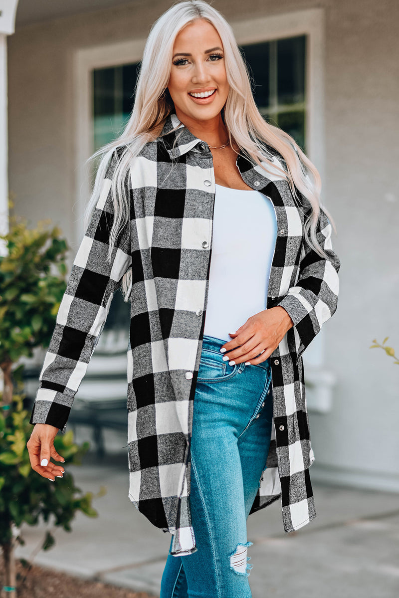 Blue Turn-down Collar Plaid Shirt Jacket