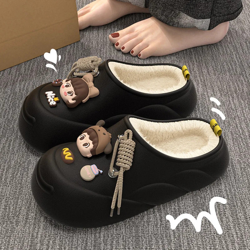 Winter Cloud Cute Cotton Slippers Women Cartoon Characters Indoor Home and Outdoor Garden  Casual Toe Wrap Non Slip Heel Shoes