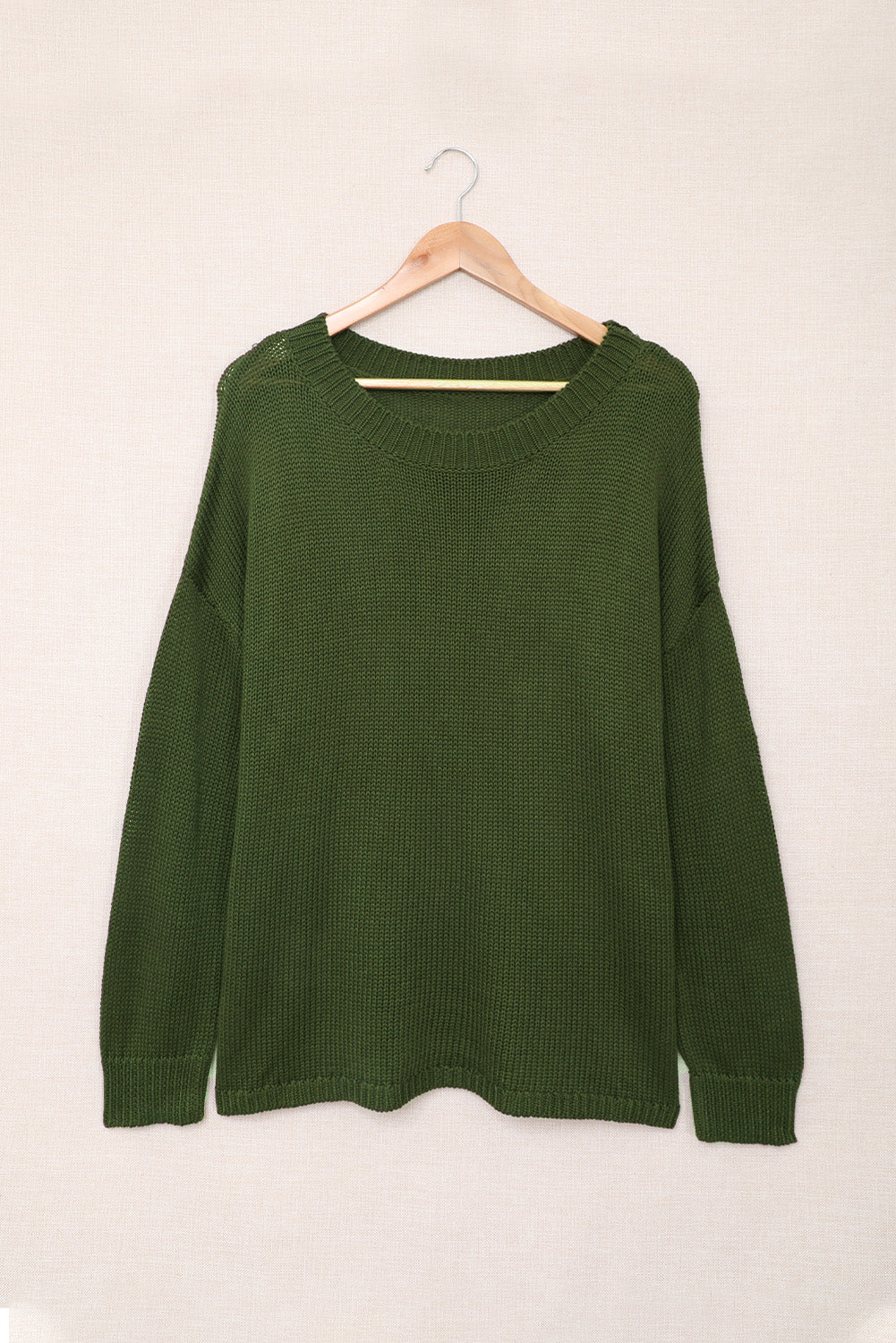 Green Oversize Knitted Drop-shoulder Sleeve Sweater