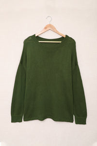 Green Oversize Knitted Drop-shoulder Sleeve Sweater