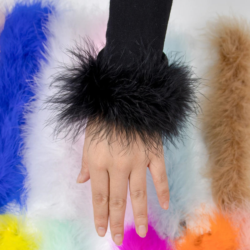 High Quality Real Fur Feather Cuffs Women's Summer Party Oversleeve with Feathers Fashion Ladies Feathers Cuff Snap on Wristband