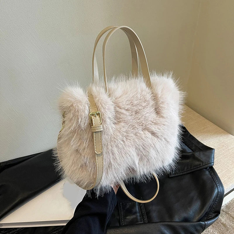 Faux Fur Tote Bag Women's Bucket Plush Luxury Design Ladies Handbags Soft Winter Crossbody Shoulder Bags Bolsa Feminina