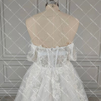 Luxe Shimmer Tulle Off Shoulder Wedding Dress with Embroidered 3D Flowers Sweetheart Puffy Lace Up Customized Bridal Gowns