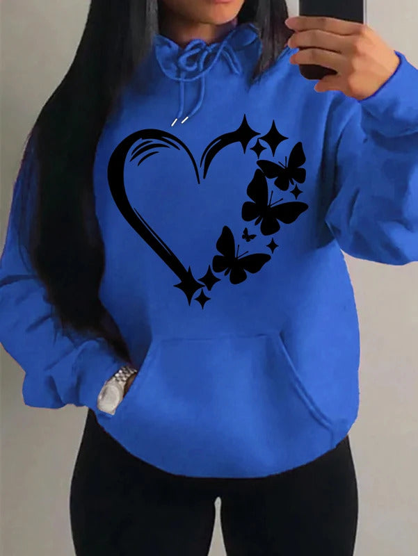 Combination Of Love And Butterfly  Pattern Sweater Women Hip Hop Street Hoodies Trendy Pocket Clothes Vintage Multicolor Hoody