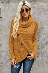 Mustard Buttoned Wrap Turtleneck Sweater