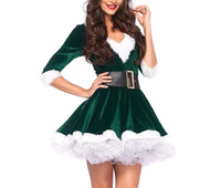 Women's Mrs Claus Costume Christmas Santa Dress Red Velvet Off Shoulder A-Line Mini Dress Cosplay Outfit