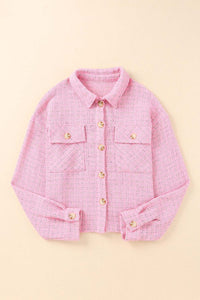 Pink Plaid Tweed Button Up Shacket