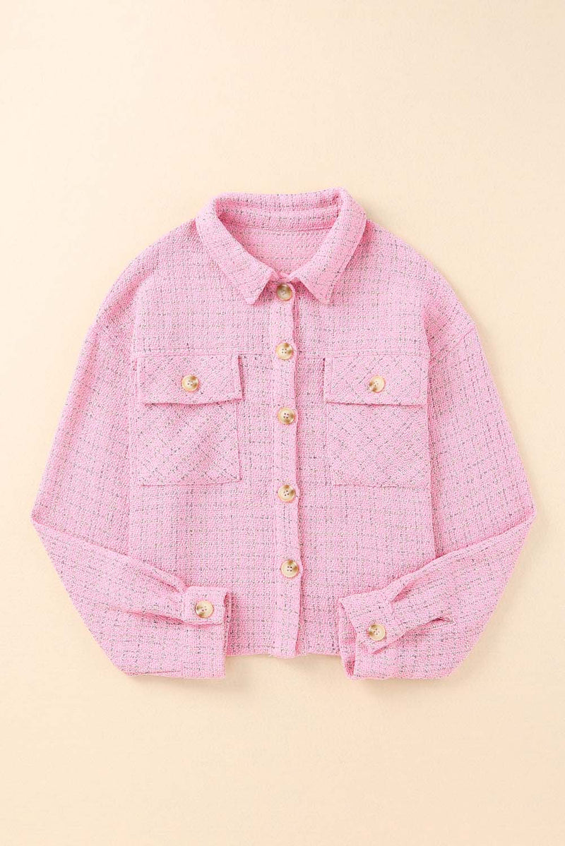 Pink Plaid Tweed Button Up Shacket