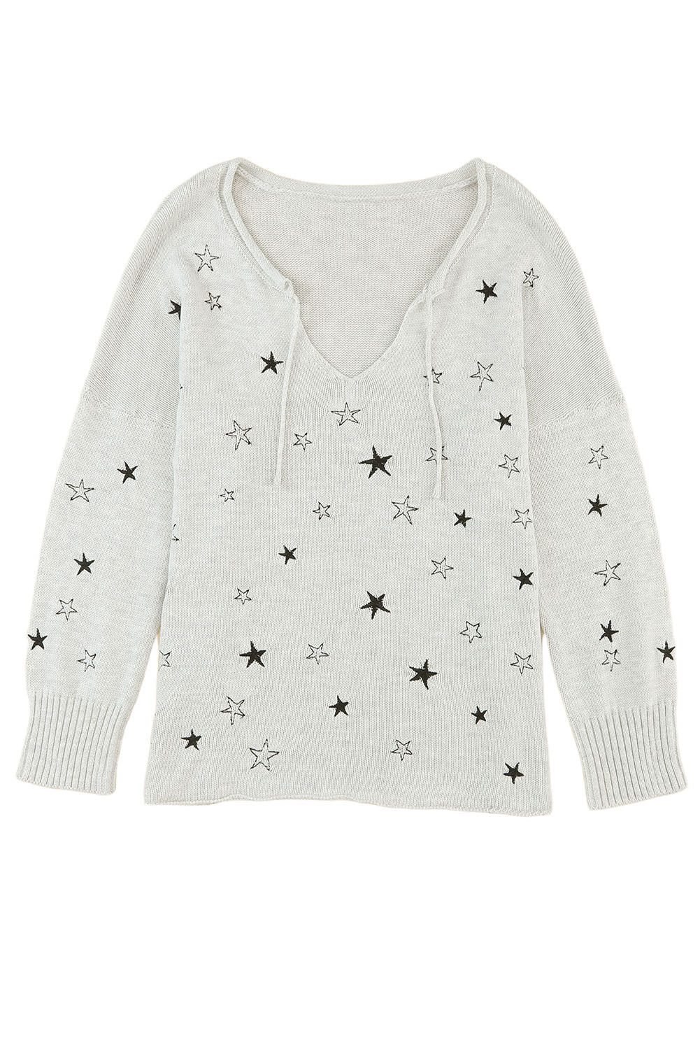 Gray Mini Starfish Embroidery Lightweight Knit Sweater