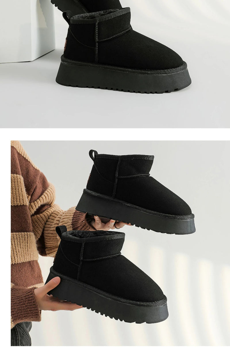 Luxury Winter Women Short Plush Warm Snow Boots Casual Shoes New Suede Fur Chelsea Ankle Boots Flats Platform Ladies Shoes