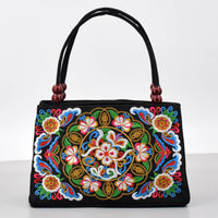 Embroidered Canvas Women's Top Handle Bag: Double Layered with Zippered Compartments, Perfect for Work and Play