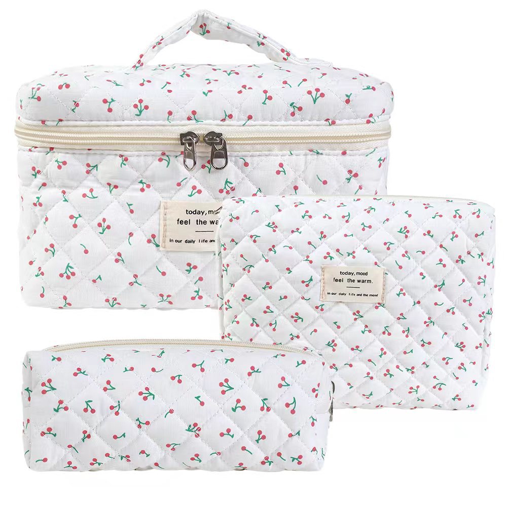 Women's Spring elegant flower pattern makeup bags, 2 pcs/set portable large capacity cosmetic storage bags, zipper makeup organizer for travel use