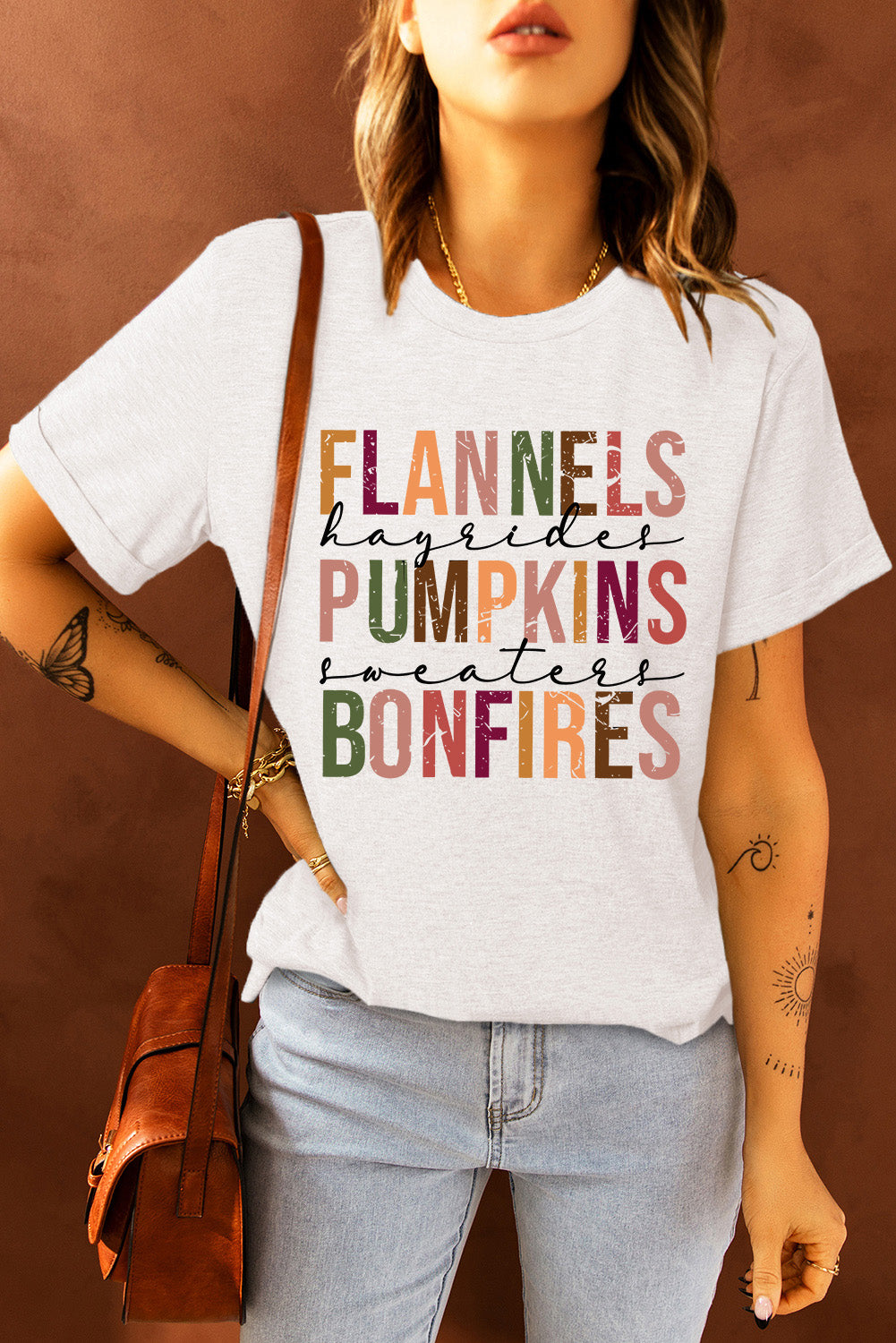 White FLANNELS PUMPKINS BONFIRES Crewneck Graphic Tee