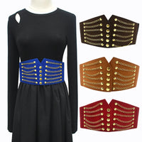 Deepeel 64cm PUNK Women's Corset Wide Belt Woman Cummerbunds Elastic Belts Chain Rivet Waistband Female Dress Coat Accessories