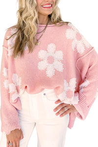 Multicolour Pearl Beaded Floral Drop Shoulder Sweater