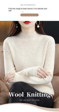 100% Pure Wool Half-neck Pullover In Autumn And Winter New Cashmere Sweater Women's Casual Knit Top Women's Coat 19 Colors