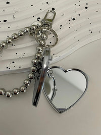 Metal Key Chain with Heart Shaped Mirror y2k Style Bag Pendant Sweet Cool Trendy Fashion Pendant