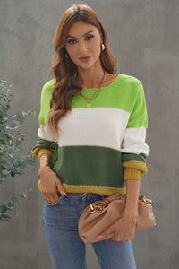 Green Pullover Colorblock Winter Sweater