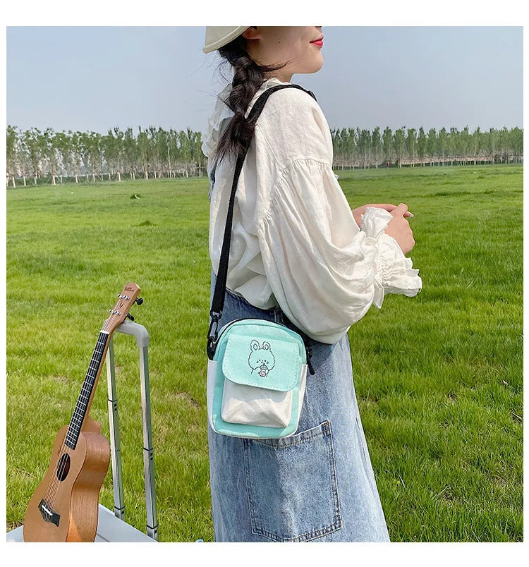 Cute Canvas One Shoulder Womens Bag Little Rabbit Korean Version Fashion Crossbody Bag Female Student Cotton Womens Handbag