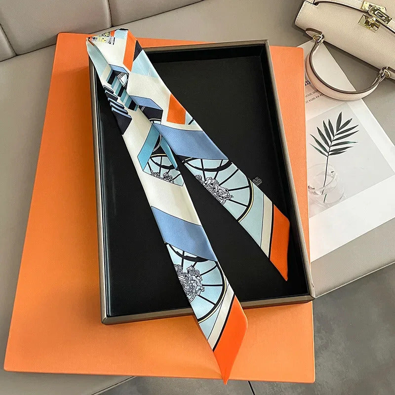 Luxury Design Horse Print Skinny Silk Ribbon Scarf Women5x85cm Hairband Soft Satin Female Foulard Floral Headband Bag Neck Ties