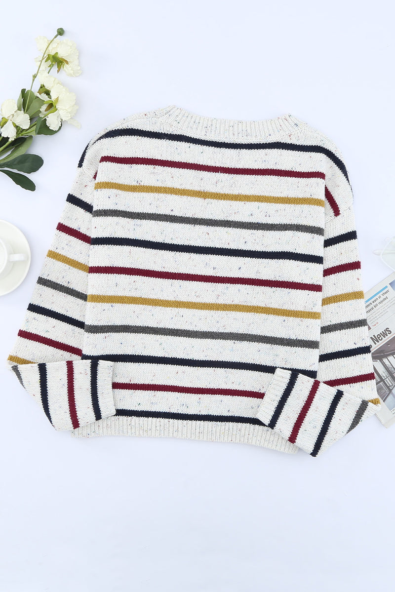 Striped Drop Sleeve Crew Neck Knit Sweater