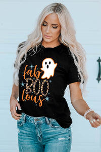 Black Fab Boo Lous Ghost Print Short Sleeve Graphic Tee