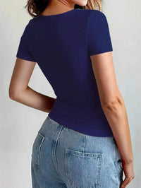 Womens Basic T-Shirts Scoop Neck Short Sleeve Crop Tops Cute Summer Tops Slim Fit Tees Y2k Clothing 2024