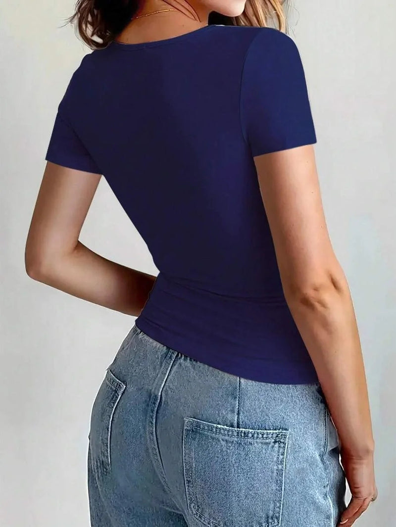 Womens Basic T-Shirts Scoop Neck Short Sleeve Crop Tops Cute Summer Tops Slim Fit Tees Y2k Clothing 2024