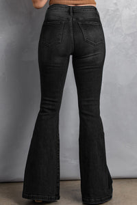 Black High Waist Flare Jeans with Pockets