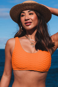 Orange Honey Comb Textured Swim Top