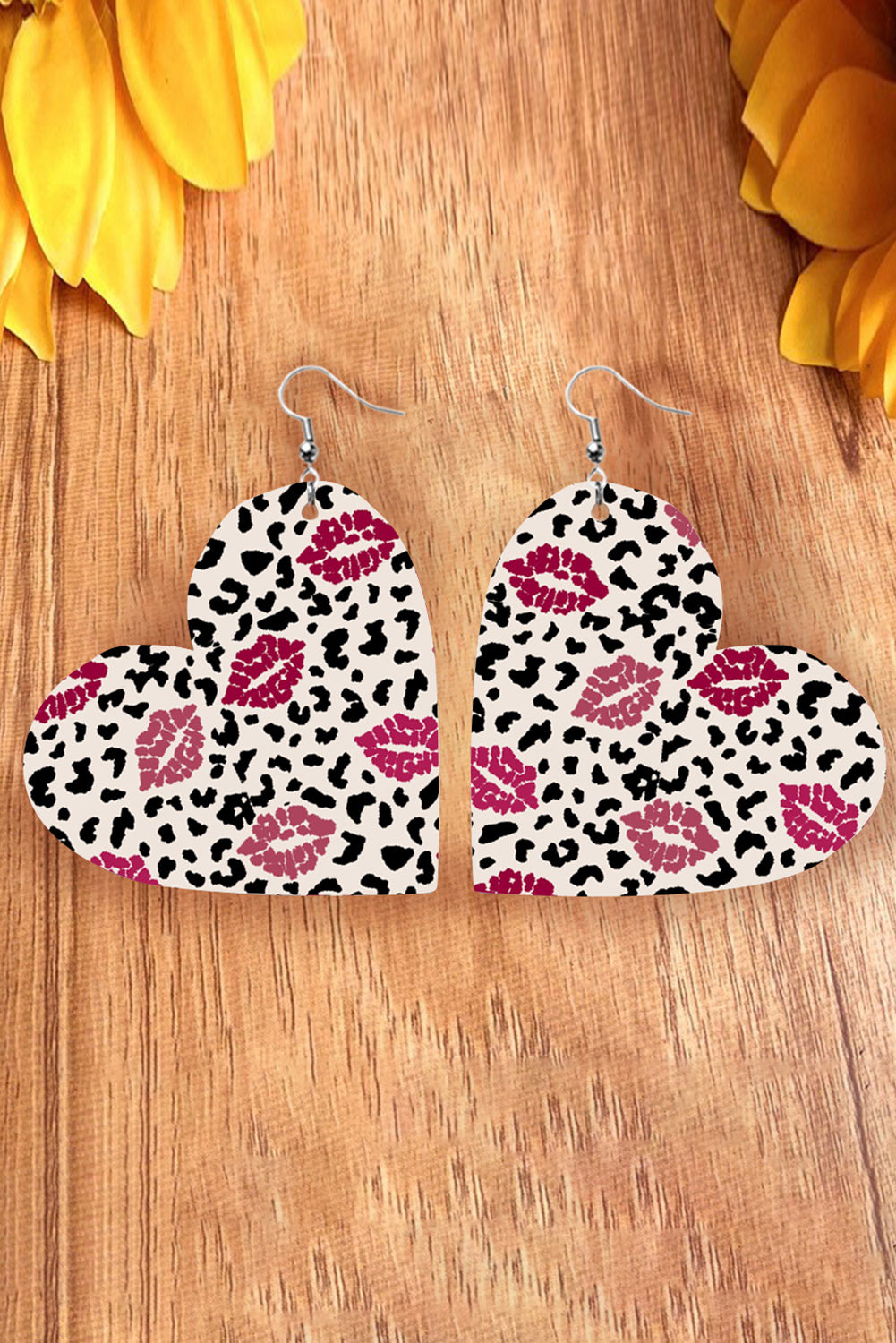 Black Leopard Lip Print Heart Shape Drop Earrings