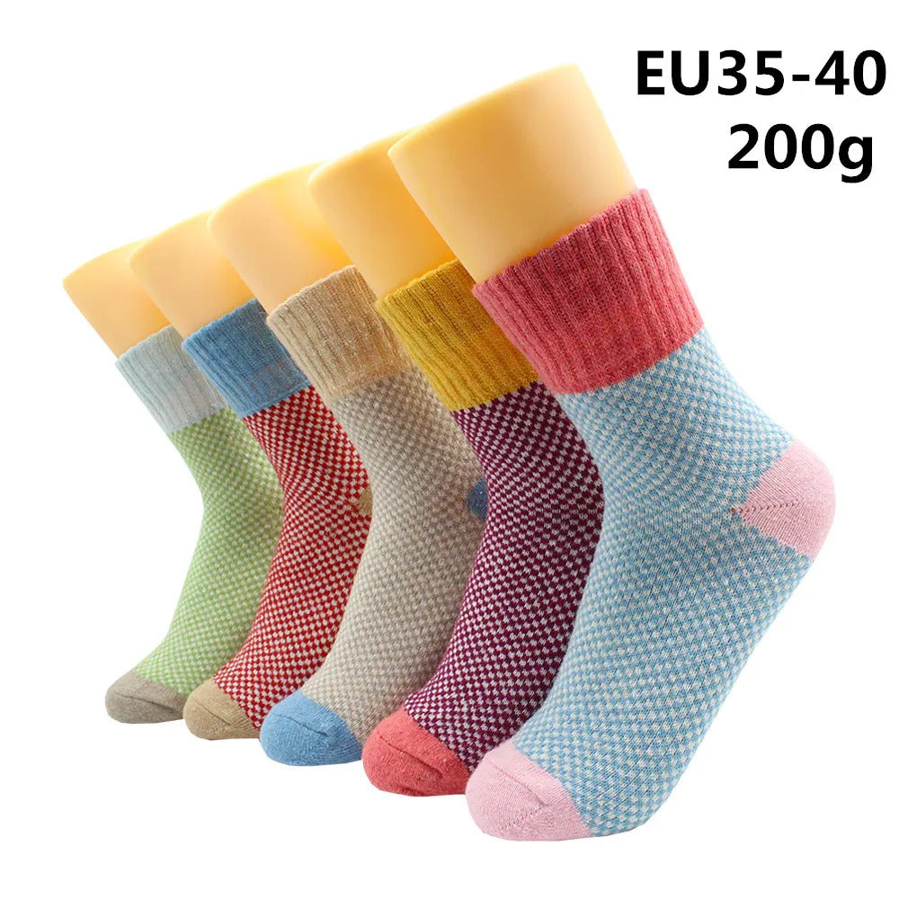 5 Pairs Winter Warmer Women Thicken Thermal Wool Cashmere Snow Socks Fashion Casual Euramerican National Wool Socks for Women