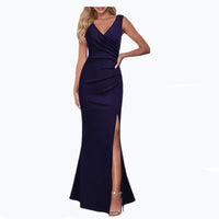 Women's V-neck Sleeveless Maxi Dress Summer Party Dance Slim Side Slit Evening Dress Sexy Backless Elegant Long Dress Partywear