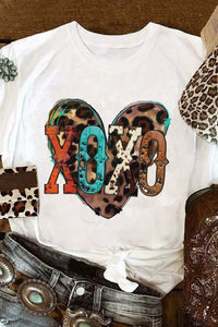 White XOXO Heart Shaped Crew Neck Graphic Tee