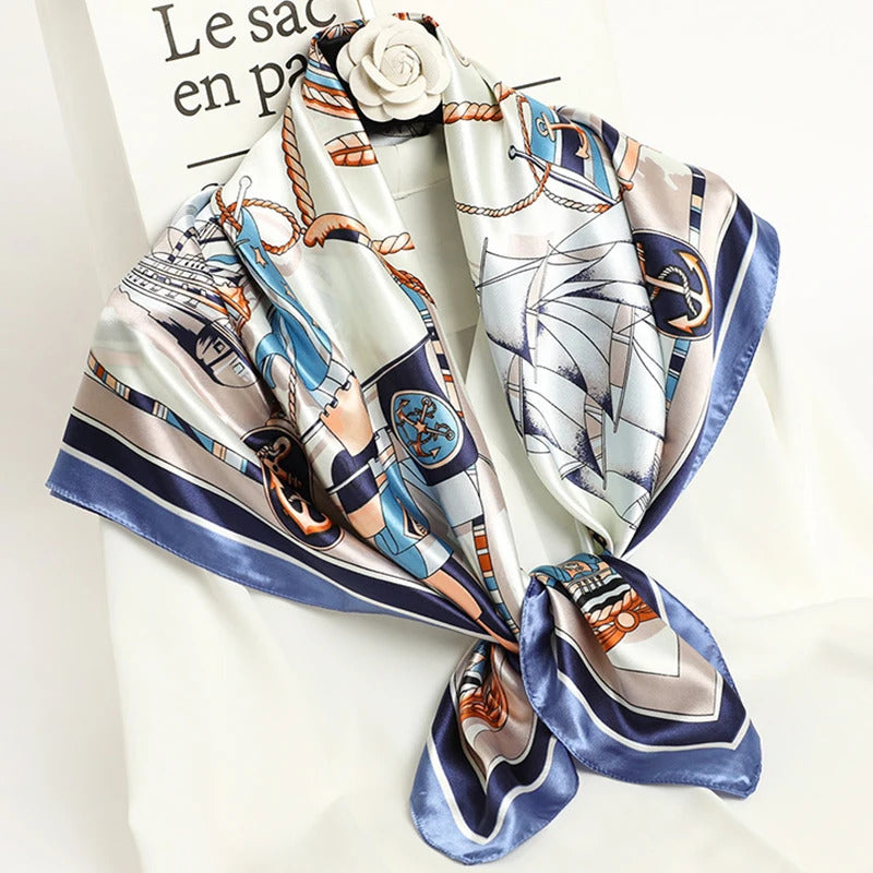 90*90cm Women Scarf Silk Feeling Hair Neck Square Brand Office bandanna muffler Waiter Flight Attendants Handkerchief Rings wrap