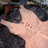 S0125 Prom Dress Short Pink Bridesmaid Dresses Beadings Sexy Neck Lace Up Pearls Wedding Party Graduation Gowns Sweet Memory