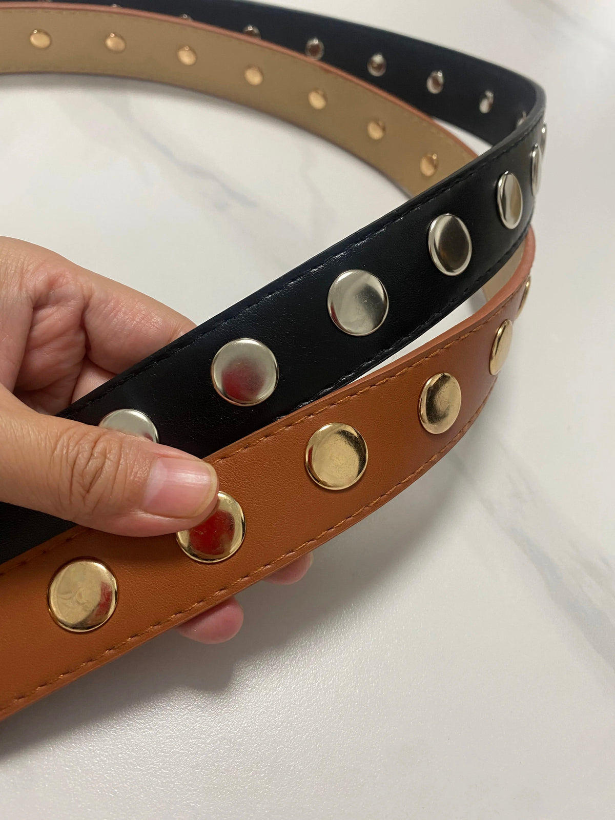 Women's Runway Fashion PU Leather Rivet Cummerbunds Female Dress Corsets Waistband Belts Decoration Narrow Belt R488