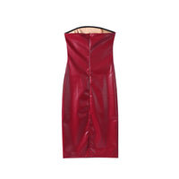 Sexy Pu Leather Maxi Dresses Women Burgundy Sleeveless Backless Hip Package Split Strapless Dress Female 2024 Lady Party Robes