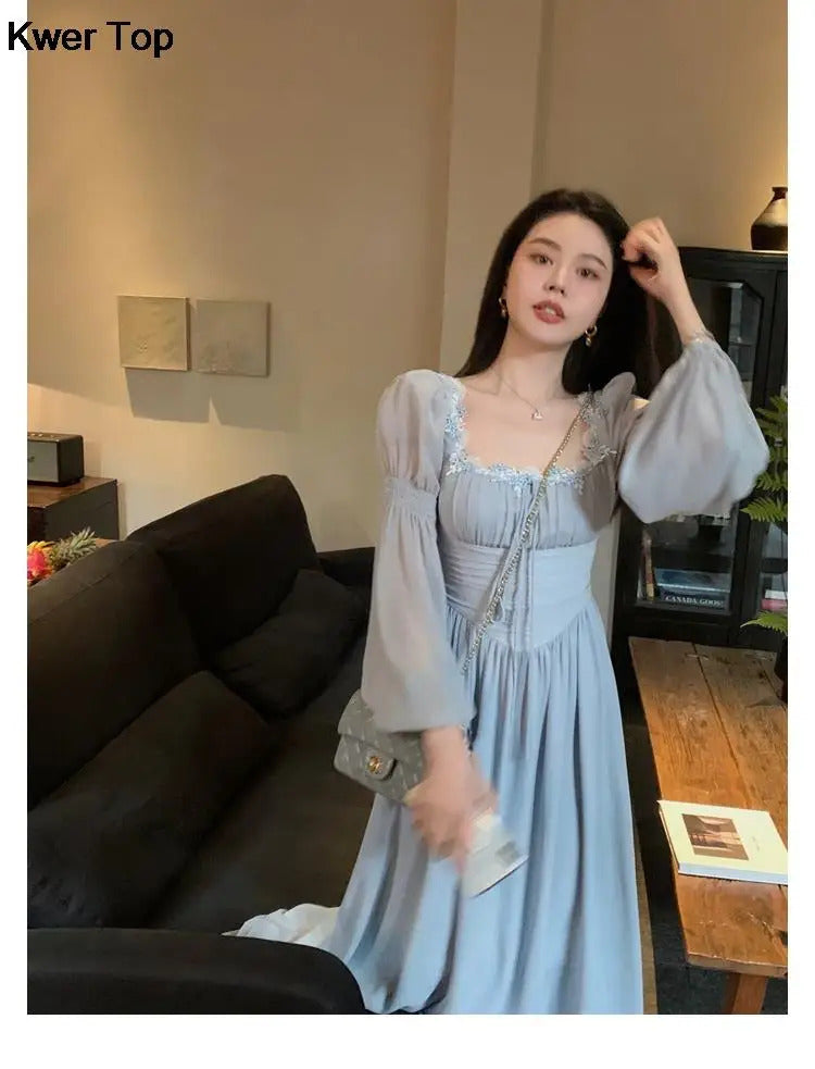 French Elegant Princess Evening Party Midi Dresses for Women Autumn Slim Bandage Long Sleeve Vestidos Korean Spring Clothes